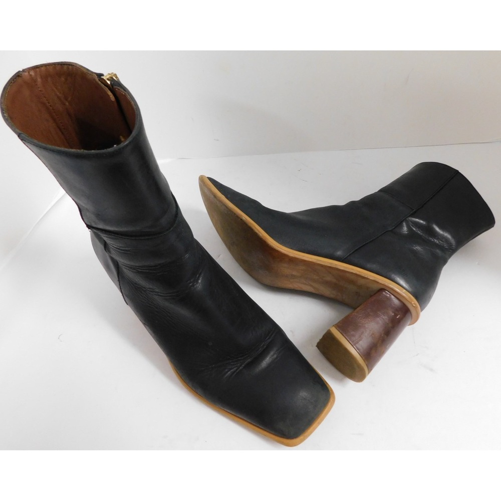 Alohas West Vintage Black Leather Square Toe Ankle Boots $345rt sz 38 - Picture 3 of 10